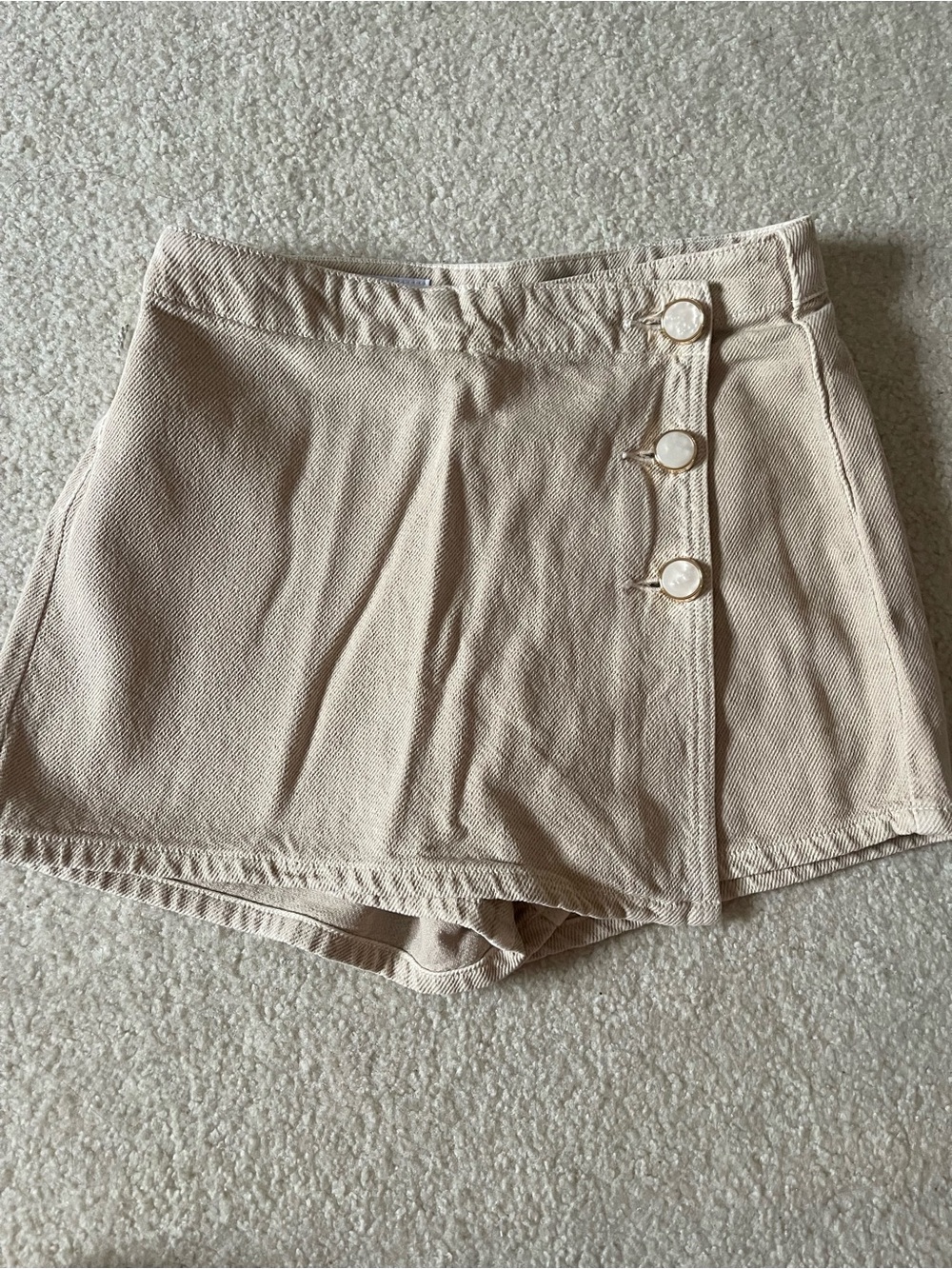 Zara Cream Faux-Wrap Button Skort
